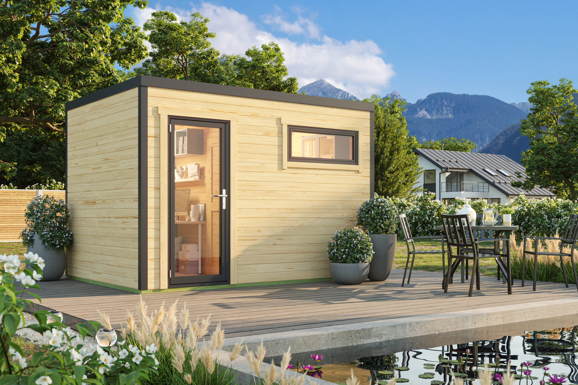 2-Raum-Gartenhaus Sardinien 2 ISO mit Aluminium-Türen und -Fenstern
