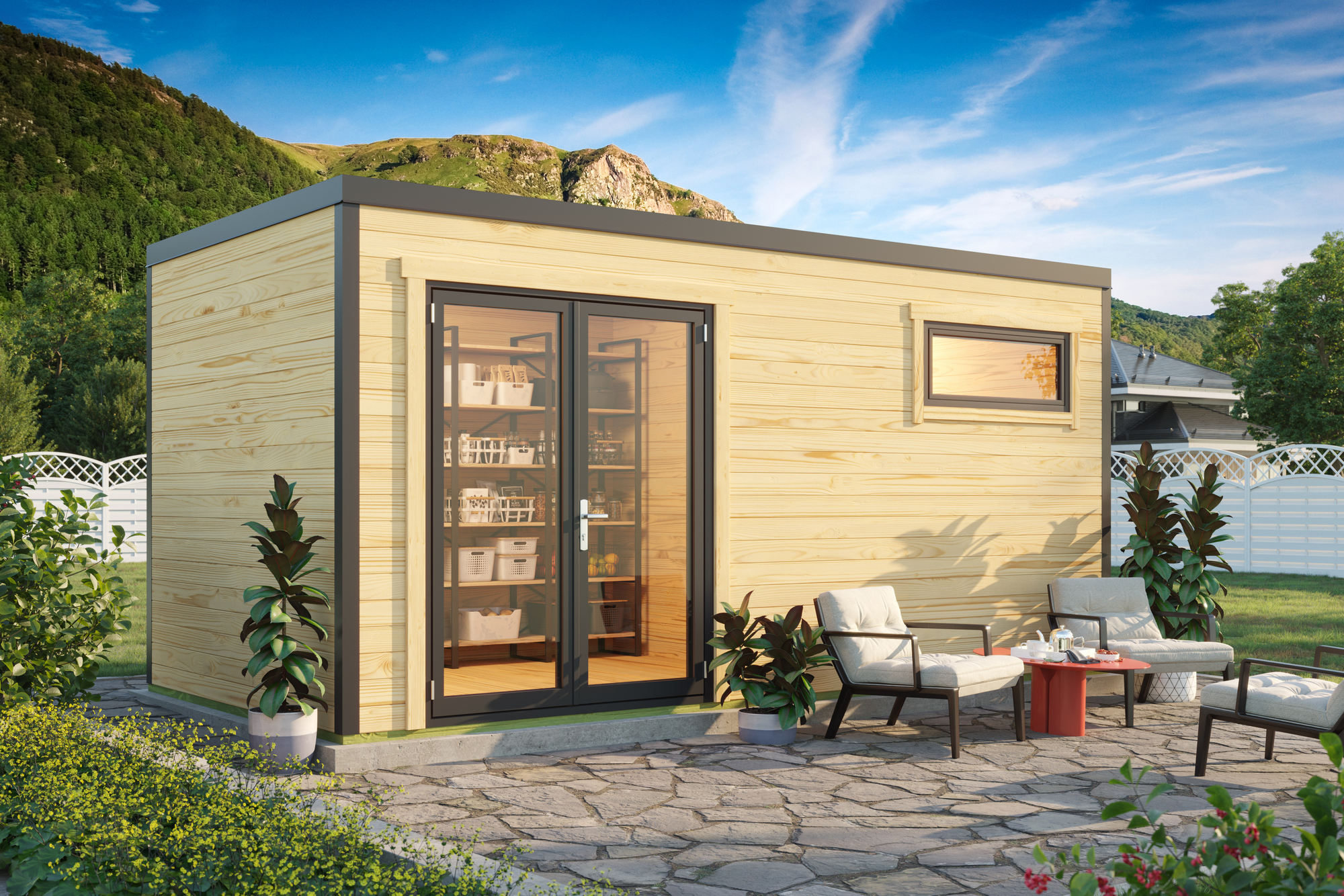 2-Raum-Gartenhaus Sardinien 3 ISO mit Aluminium-Türen und -Fenstern