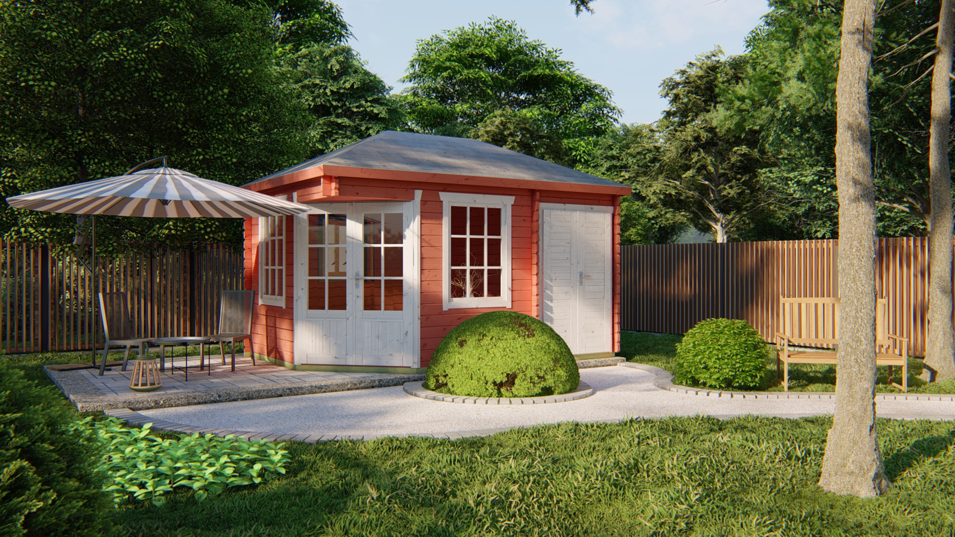 5-Eck-Gartenhaus Agnes ISO mit 2 Räumen