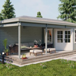 5-Eck-Gartenhaus Bertil ISO mit Überdachung
