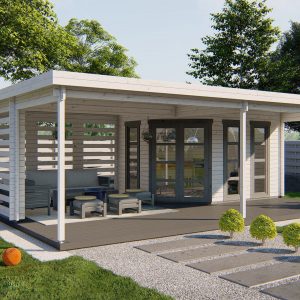 5-Eck-Gartenhaus Oletha ISO mit Seitenüberdachung