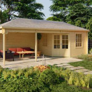 5-Eck-Gartenhaus Paiva ISO mit Seitenüberdachung