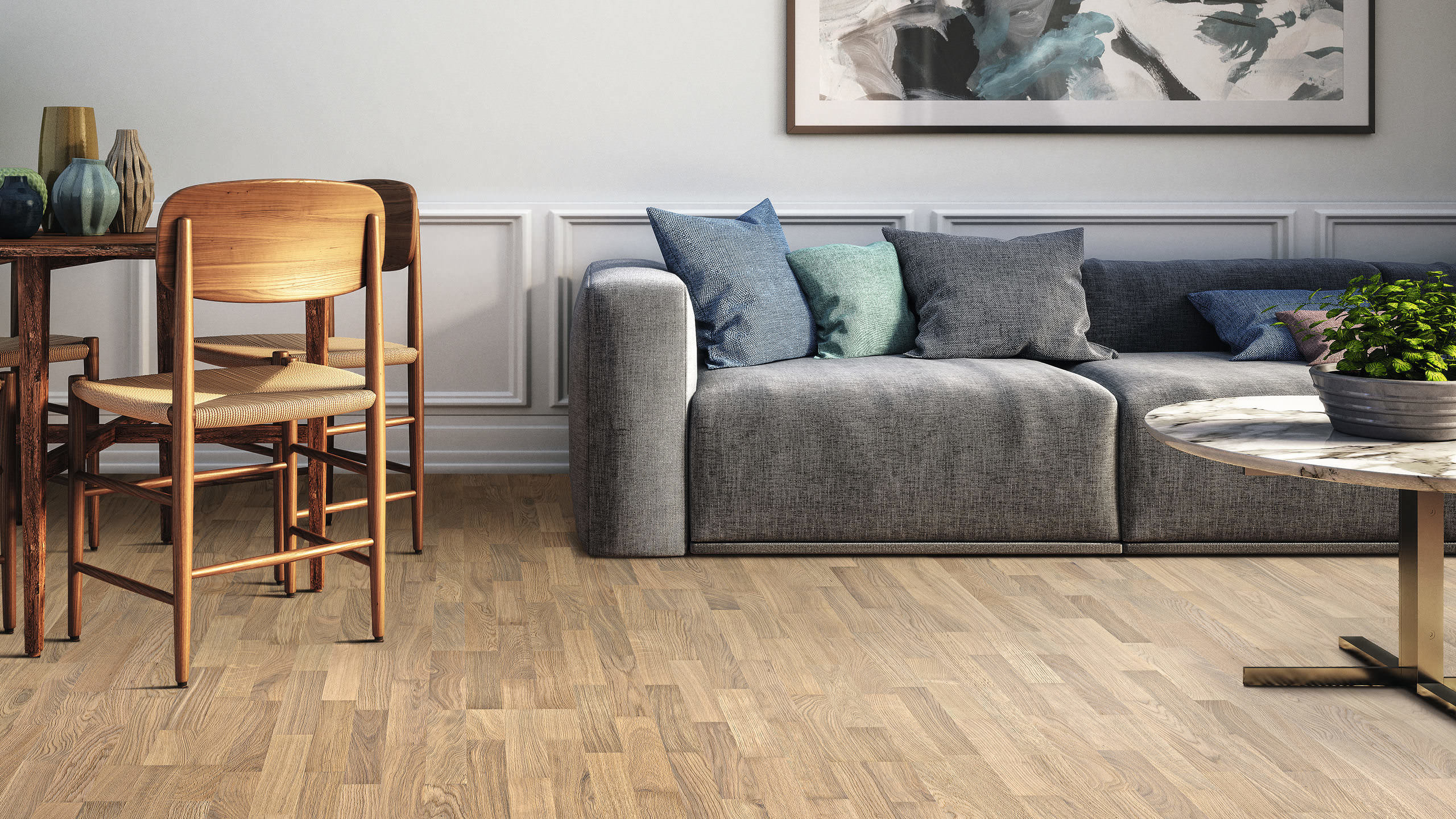 41 m² HARO Klick-Parkettboden Eiche puroweiß Trend strukturiert