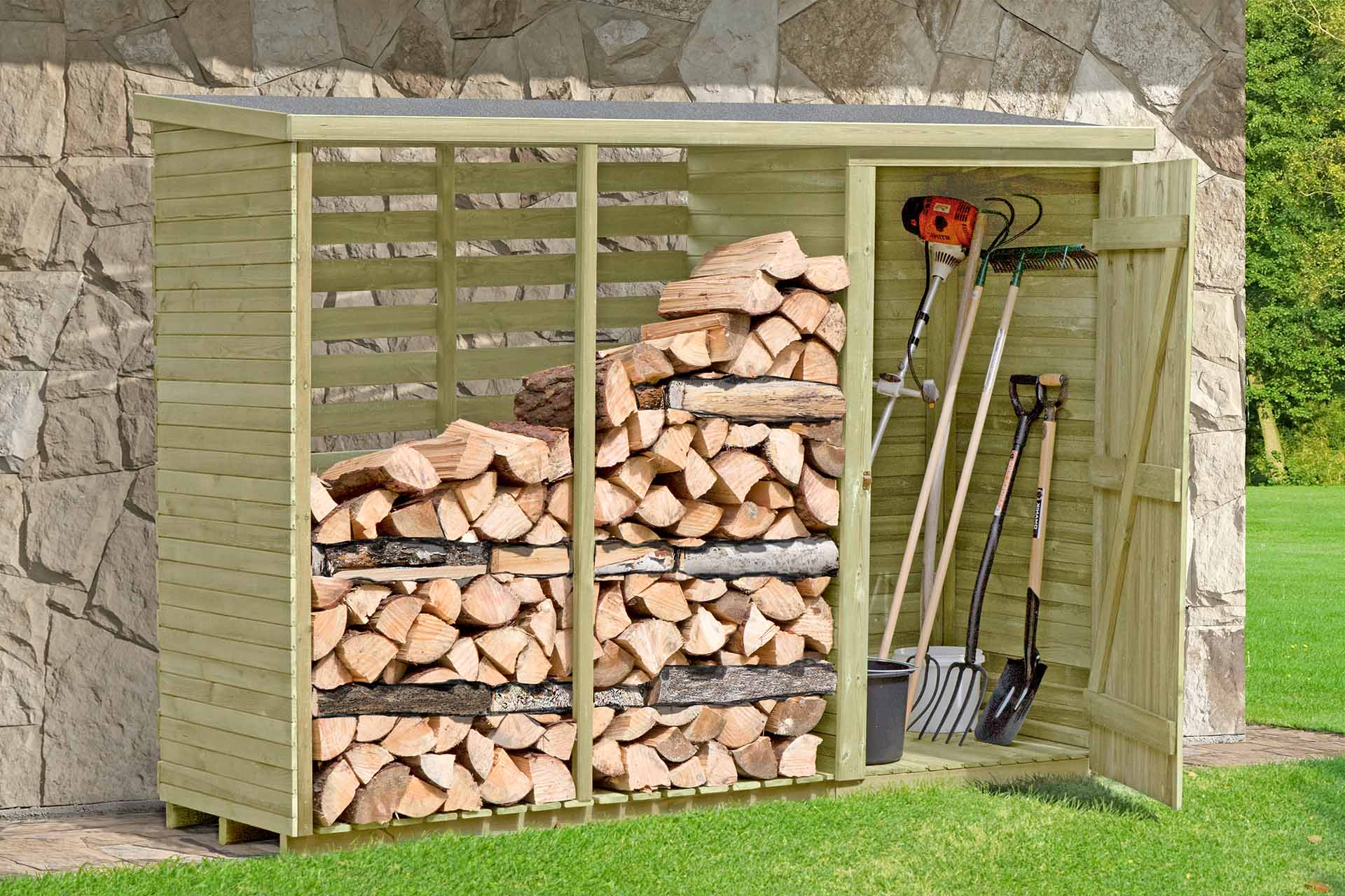 Kaminholzregal Waro mit Geräteschrank