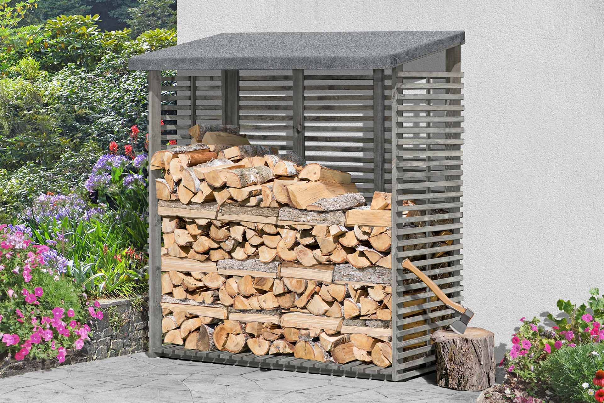 Kaminholzregal Flammo S mit Rückwand