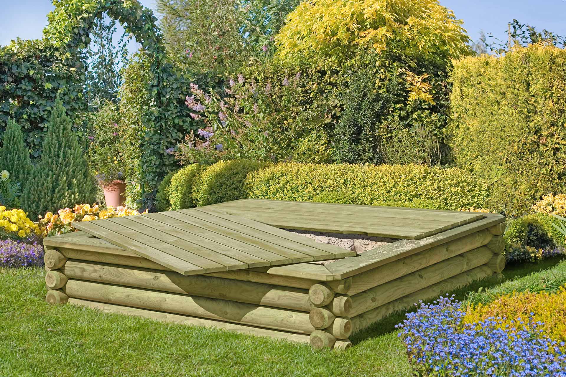 Holzabdeckung für Sandkasten BONNY + PAULO 180x180 cm
