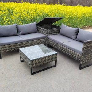 Lounge-Eckgruppe Ramira, 4-teilig, inklusive Auflagen, Kissen, Glasplatte, Kunststoffgeflecht schwar