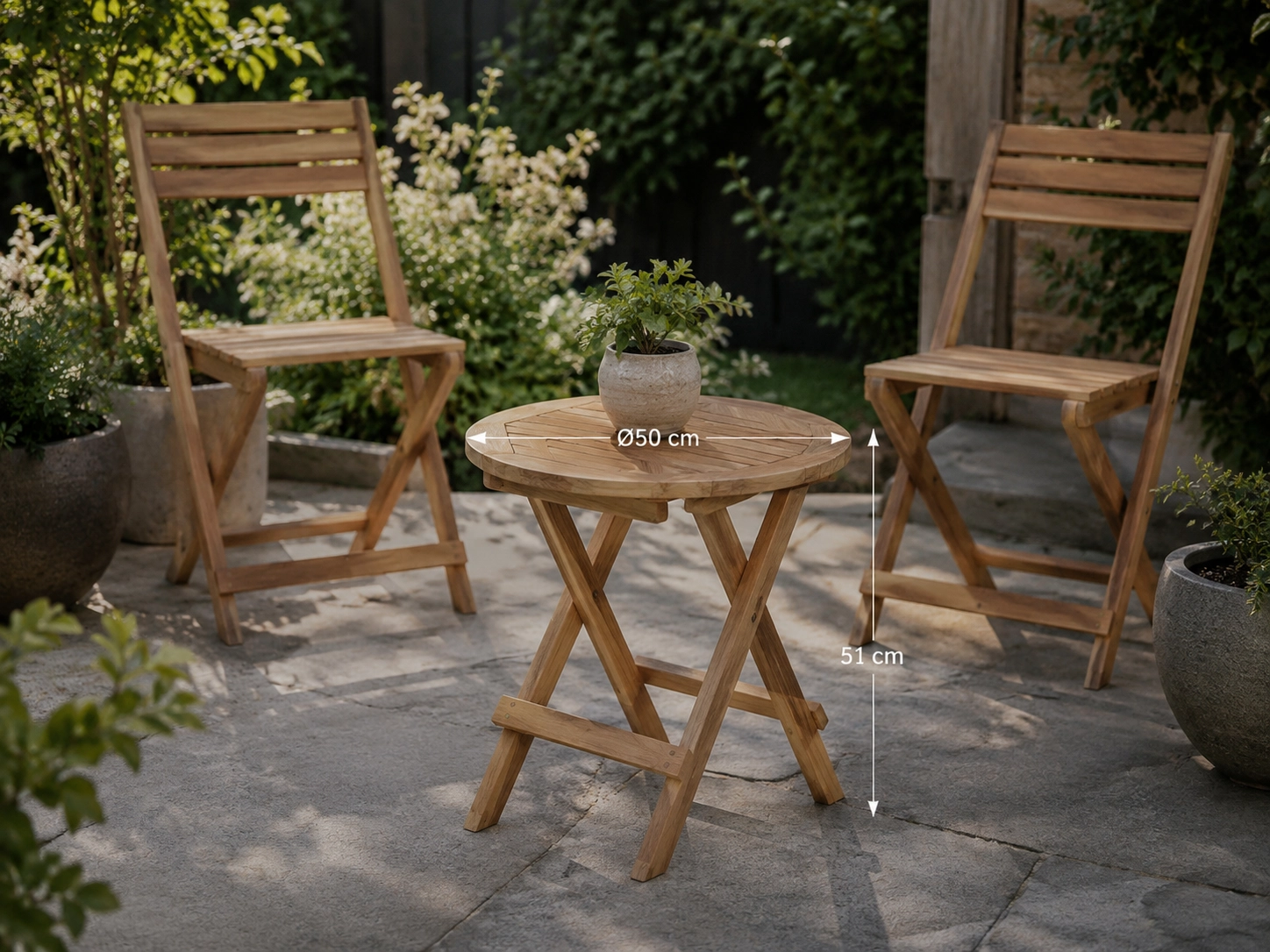 Beistelltisch Mitan, klappbar, Teak, unbehandelt