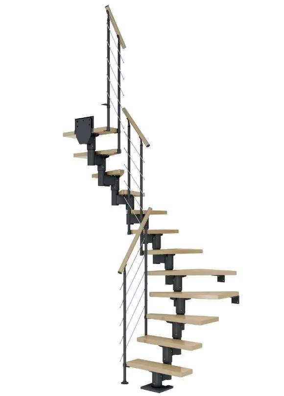 Dolle Mittelholmtreppe Dublin anthrazit Ahorn versiegelt 1/2 gewendelt 75 cm Breite