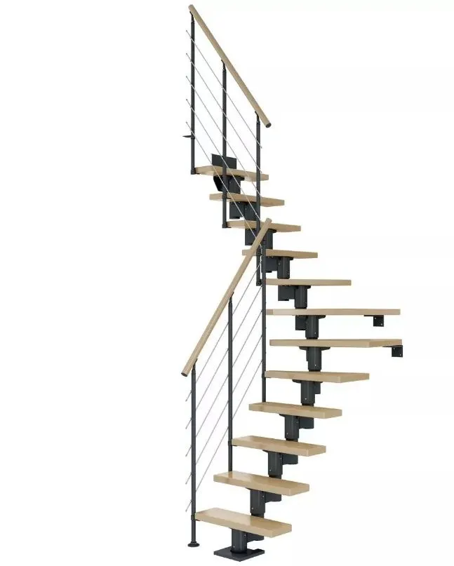 Dolle Mittelholmtreppe Dublin anthrazit Ahorn versiegelt 1/4 gewendelt 65 cm Breite