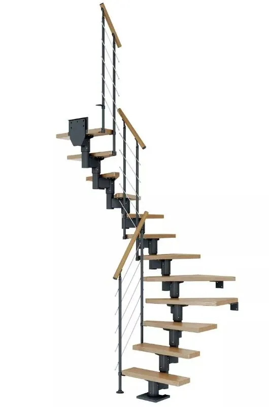 Dolle Mittelholmtreppe Dublin anthrazit Eiche versiegelt 1/2 gewendelt 75 cm Breite