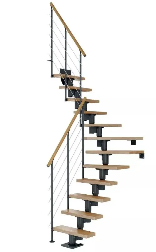 Dolle Mittelholmtreppe Dublin anthrazit Eiche versiegelt 1/4 gewendelt 65 cm Breite