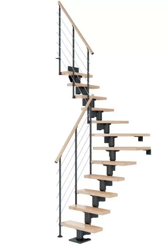 Dolle Mittelholmtreppe Dublin anthrazit Eiche versiegelt 1/4 gewendelt 75 cm Breite