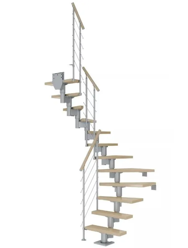 Dolle Mittelholmtreppe Dublin perlgrau Ahorn versiegelt 1/2 gewendelt 65 cm Breite