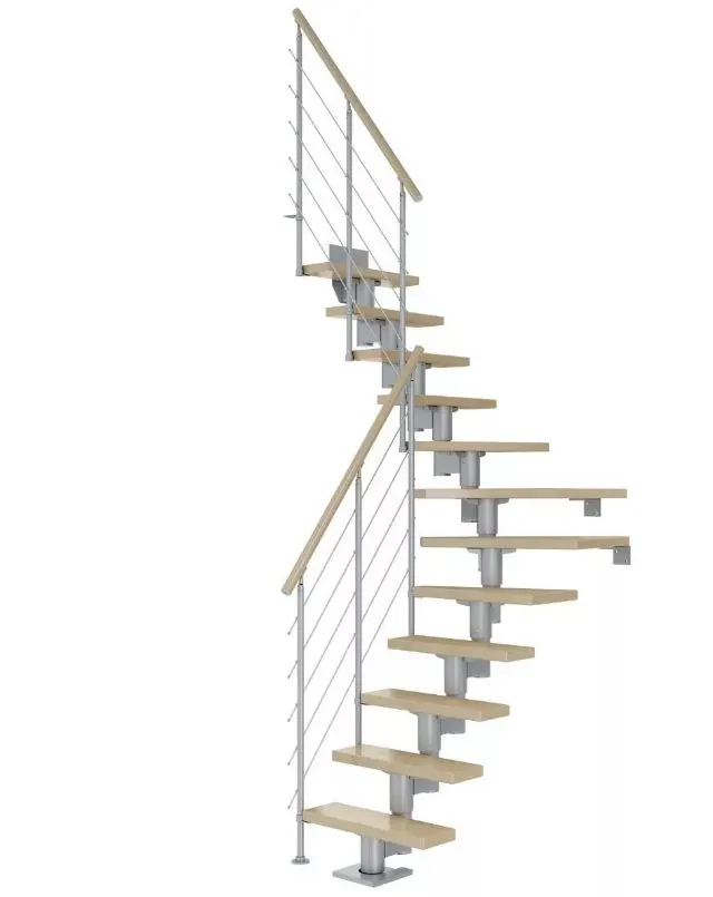 Dolle Mittelholmtreppe Dublin perlgrau Ahorn versiegelt 1/4 gewendelt 65 cm Breite