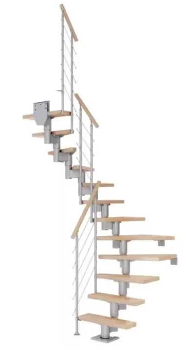 Dolle Mittelholmtreppe Dublin perlgrau Buche versiegelt 1/2 gewendelt 75 cm Breite
