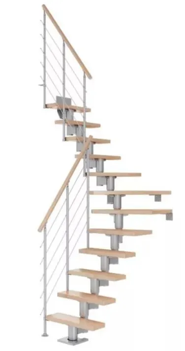 Dolle Mittelholmtreppe Dublin perlgrau Eiche versiegelt 1/4 gewendelt 75 cm Breite