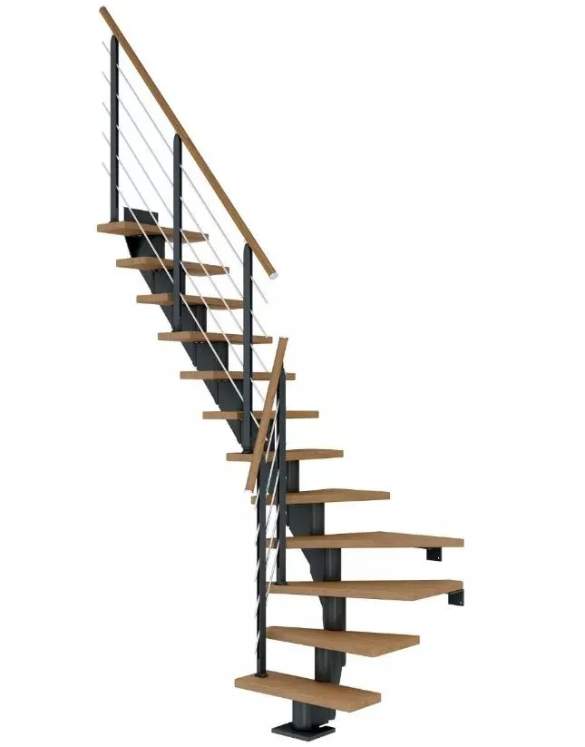 Dolle Mittelholmtreppe Frankfurt Eiche 1/4 gewendelt anthrazit 65 cm Breite
