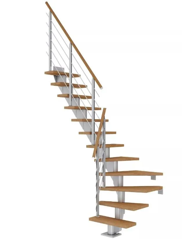 Dolle Mittelholmtreppe Frankfurt Eiche 1/4 gewendelt perlgrau 65 cm Breite