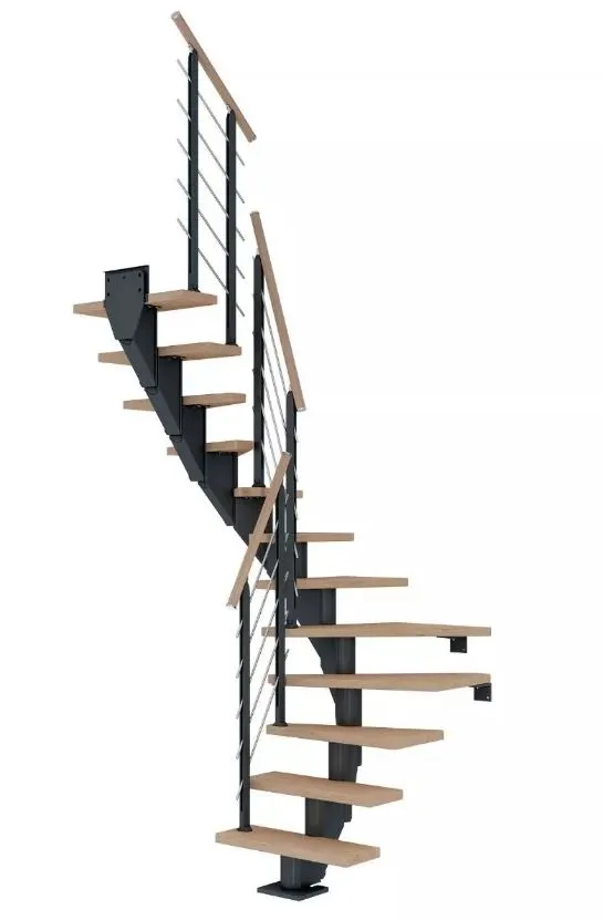 Dolle Mittelholmtreppe Frankfurt Eiche weiß 1/2 gewendelt anthrazit 75 cm Breite