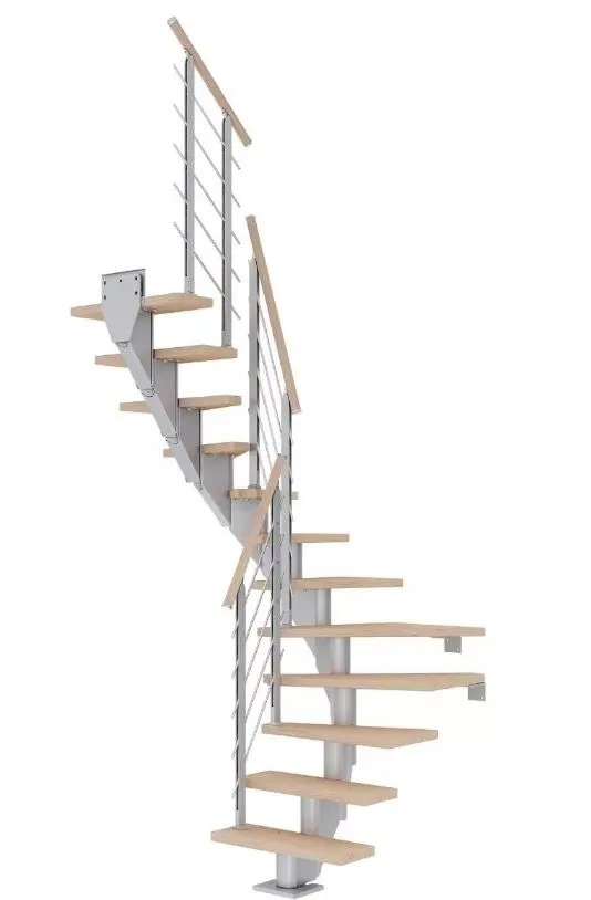Dolle Mittelholmtreppe Frankfurt Eiche weiß 1/2 gewendelt perlgrau 75 cm Breite