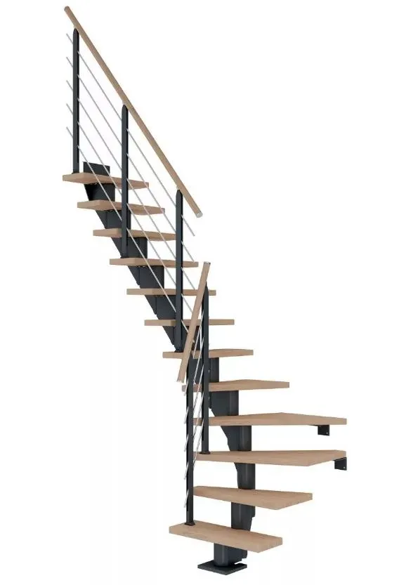 Dolle Mittelholmtreppe Frankfurt Eiche weiß 1/4 gewendelt anthrazit 75 cm Breite