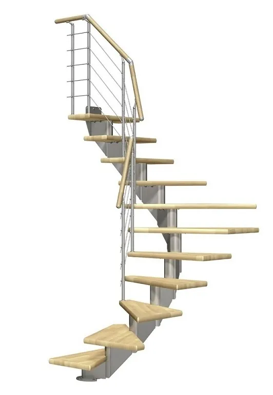 Dolle Mittelholmtreppe Hamburg Buche geölt 1/2 gewendelt perlgrau 85 cm Breite inkl. Designgeländer