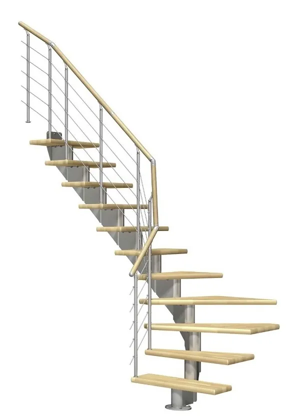 Dolle Mittelholmtreppe Hamburg Buche geölt 1/4 gewendelt perlgrau 75 cm Breite inkl. Designgeländer