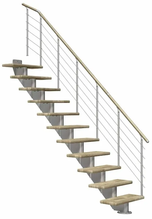 Dolle Mittelholmtreppe Hamburg Eiche geölt gerade perlgrau 85 cm Breite inkl. Designgeländer