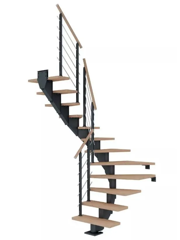 Dolle Mittelholmtreppe Hamburg Eiche weiß 1/2 gewendelt anthrazit 85 cm Breite inkl. Designgeländer