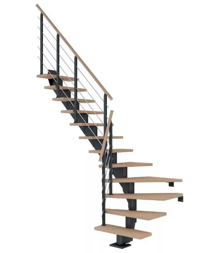 Dolle Mittelholmtreppe Hamburg Eiche weiß 1/4 gewendelt anthrazit 85 cm Breite inkl. Designgeländer