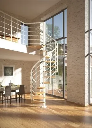 Dolle Spindeltreppe Oslo Eiche versiegelt Unterkonstruktion und Geländer weiß