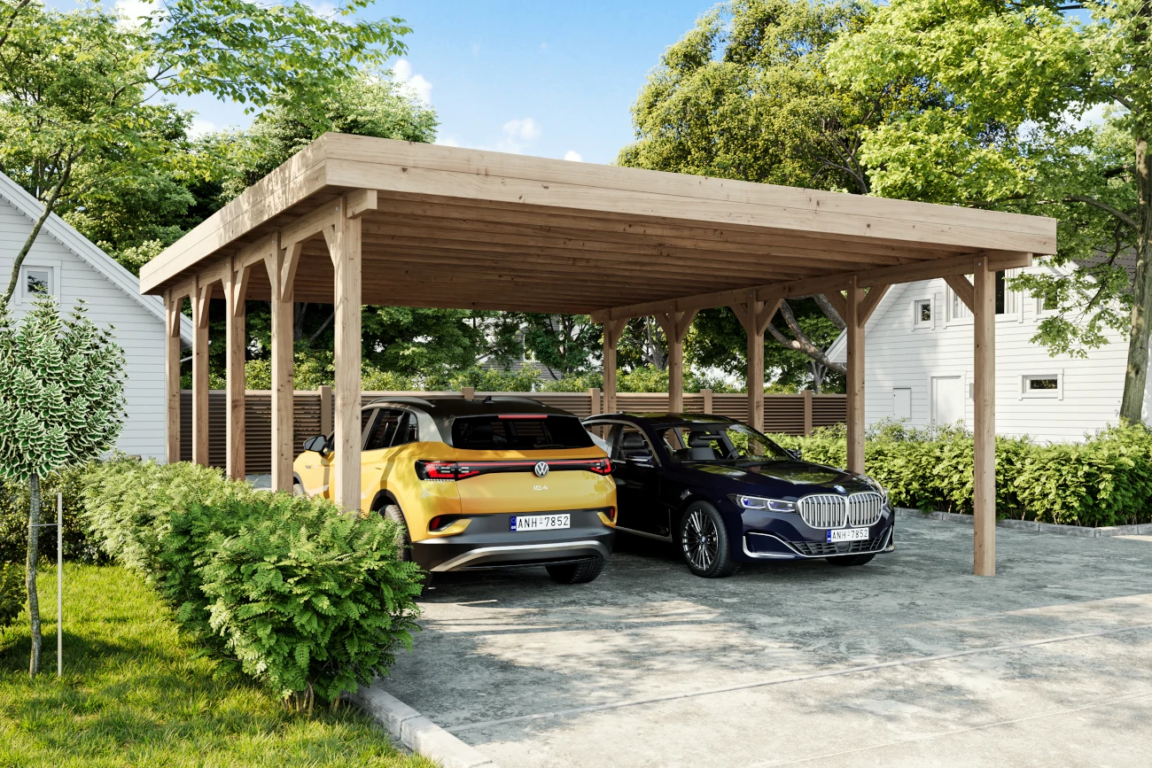 hochwertiges KVH-Doppelcarport Luna mit Flachdach