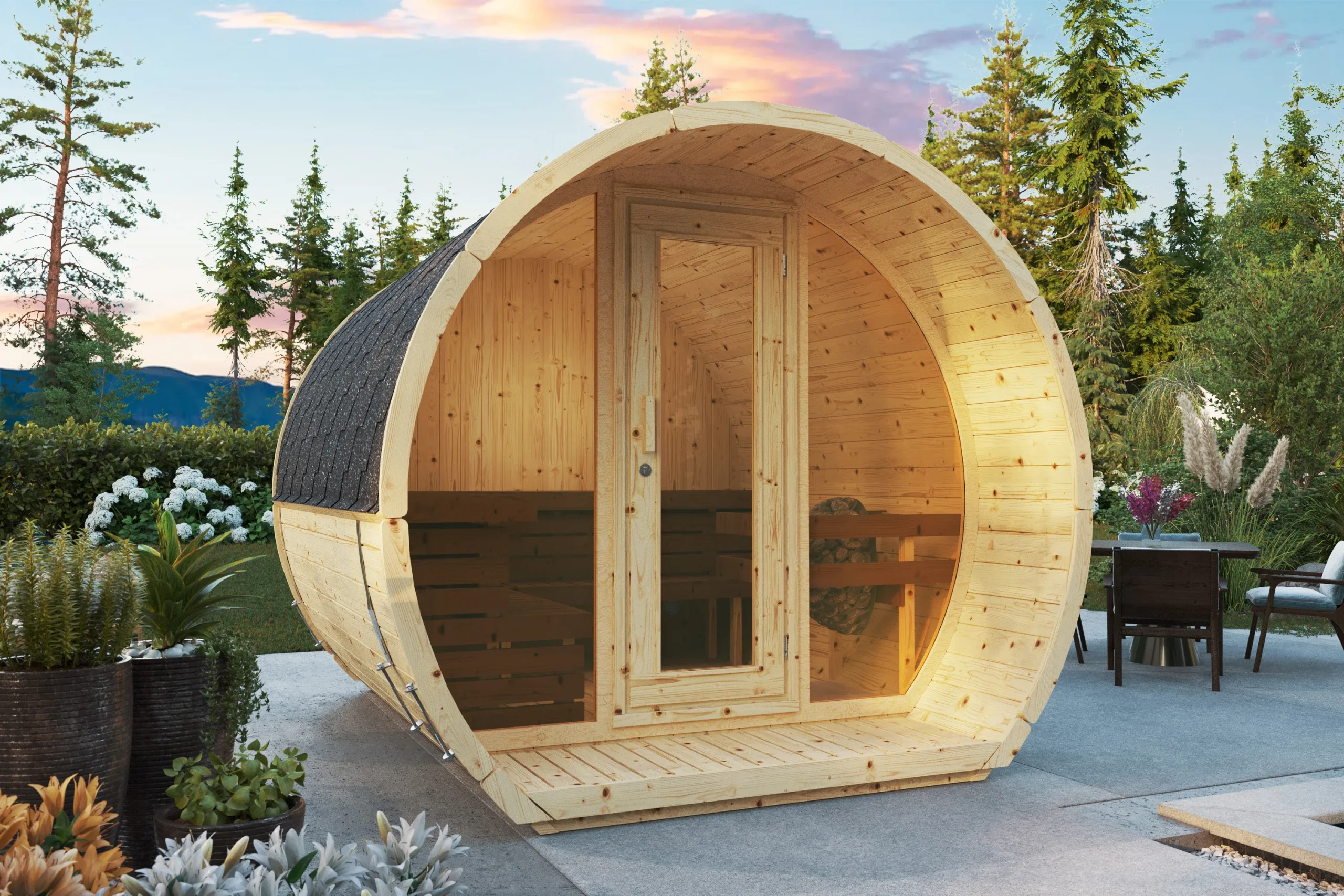 Fasssauna Susi 280 - aus nordischer Fichte oder Thermo-Holz