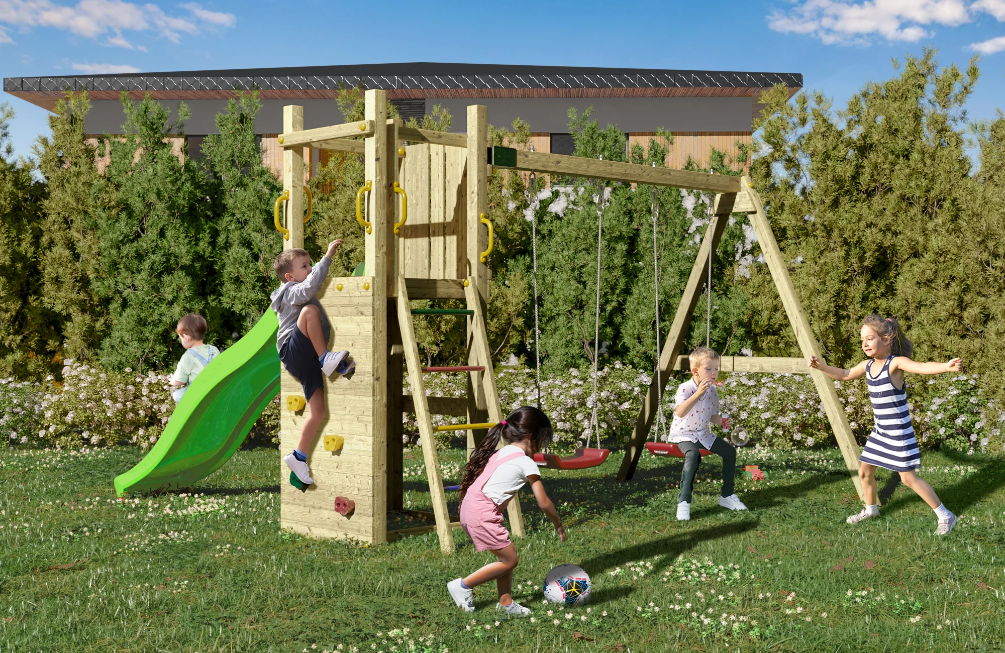 Kinderspielturm Funny 3 KDI - mit Doppelschaukel