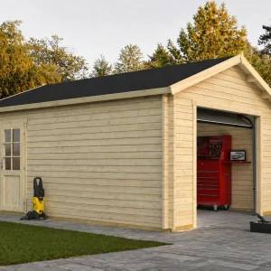 Holzgarage Nauru mit Sektionaltor
