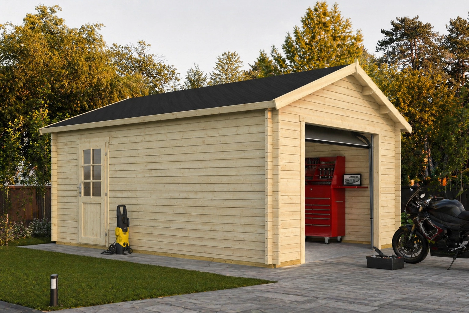 Holzgarage Nauru mit Sektionaltor