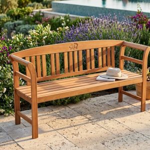 Gartenbank Harland, 3-Sitzer mit Rosenmuster aus geöltem Eukalyptusholz