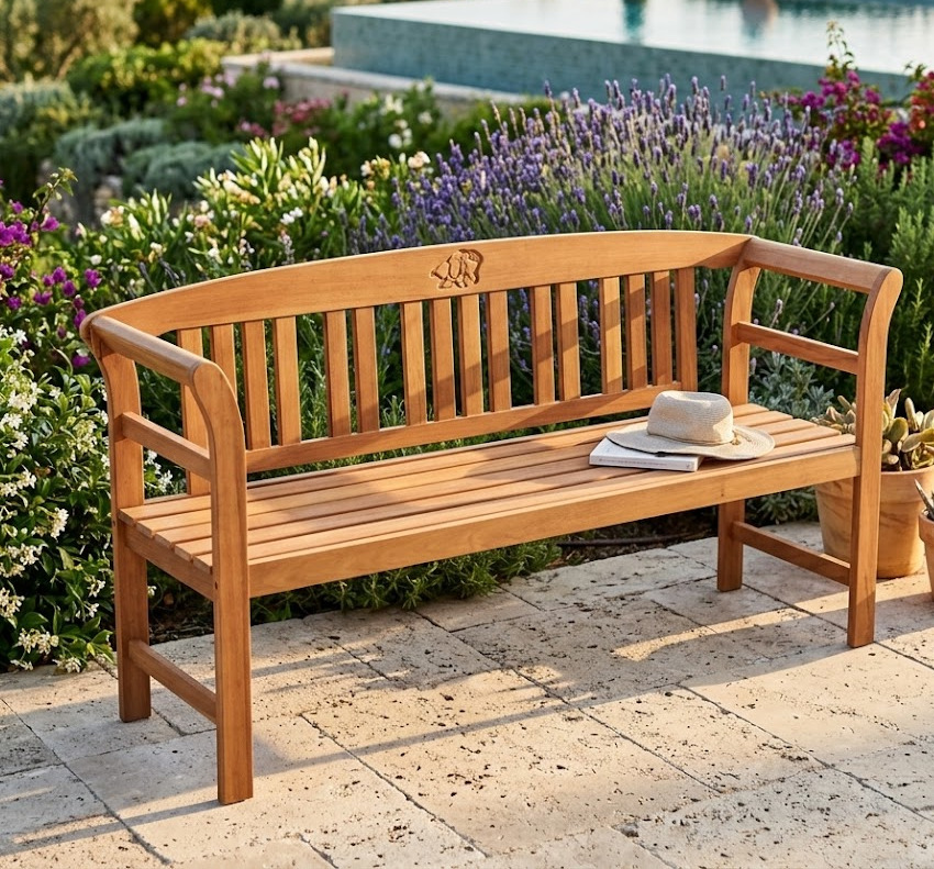 Gartenbank Harland, 3-Sitzer mit Rosenmuster aus geöltem Eukalyptusholz