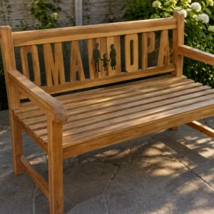 2-3-Sitzer Holzbank OMA + OPA aus Teak | Geschenk für Großeltern 2-3-Sitzer Holzbank OMA + OPA aus Teak | Geschenk für Großeltern