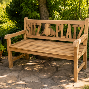 2-3-Sitzer Holzbank SITZPLATZ aus Teak | das Geschenk für Hundehalter 2-3-Sitzer Holzbank SITZPLATZ aus Teak | das Geschenk für Hundehalter