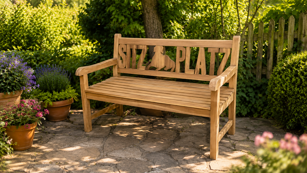 2-3-Sitzer Holzbank SITZPLATZ aus Teak | das Geschenk für Hundehalter