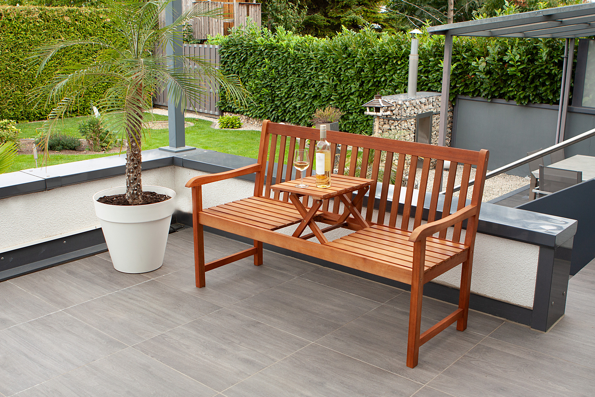 Gartenbank PADANG mit Tisch zum Hochklappen