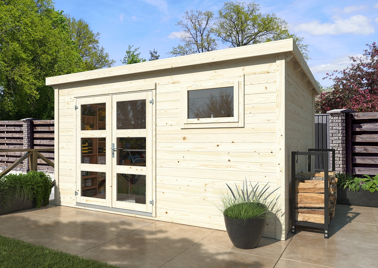 Gartenhaus David 4 – 10,5 m² mit Flachdach & Doppeltür