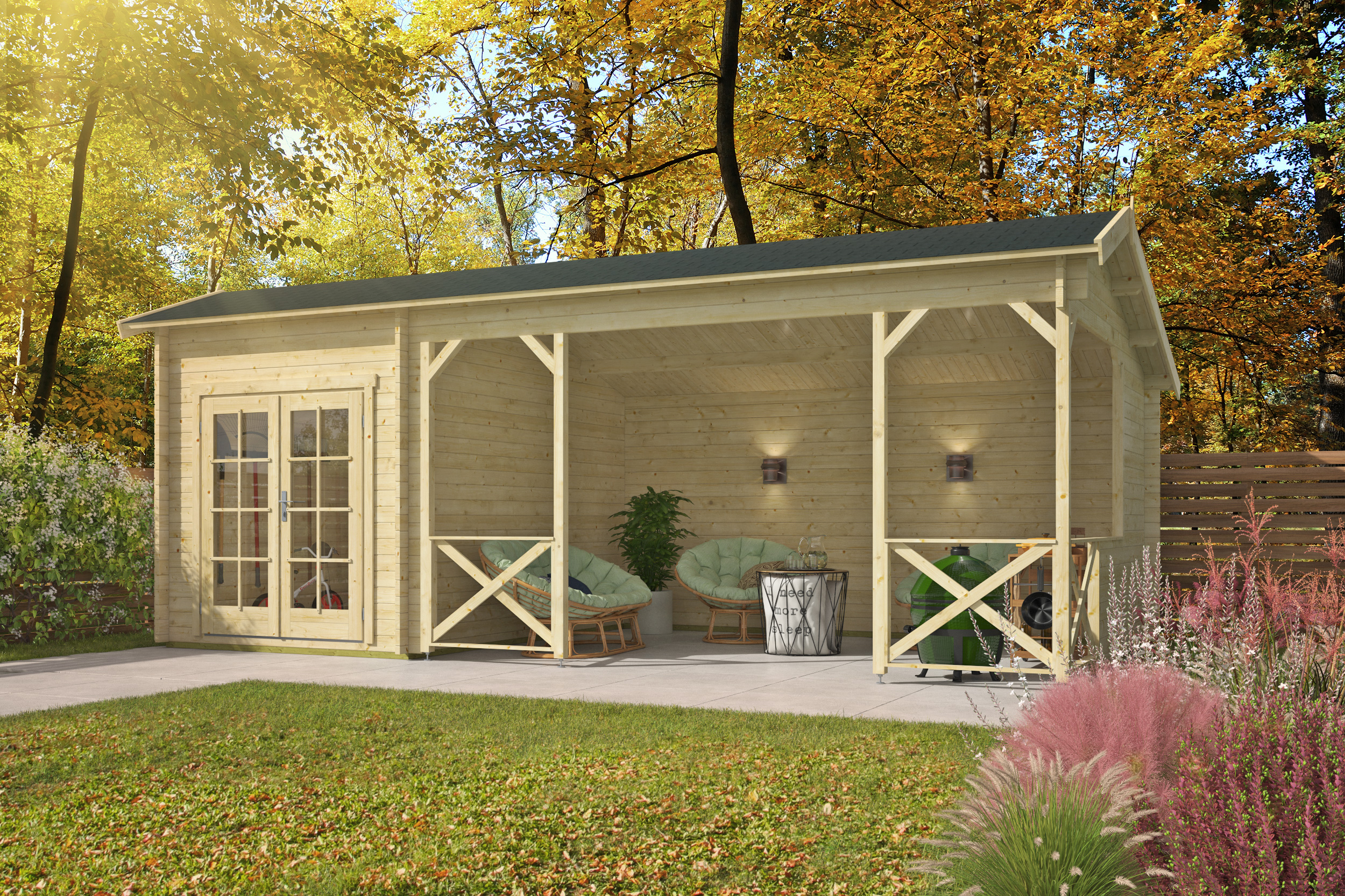 Gartenhaus Kukka ISO mit Unterstand