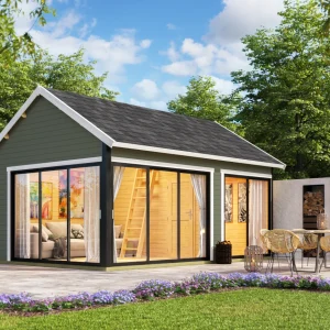 Gartenhaus Murano 3 ISO mit Schlafboden und Aluminium-Türen und -Fenstern