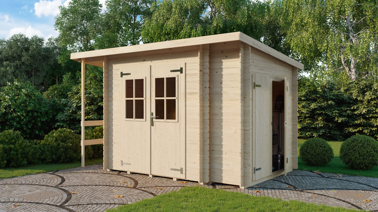 Gartenhaus Vilano 3 mit Anbau und Schleppdach