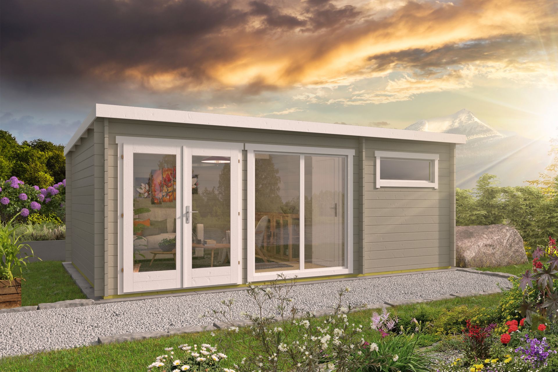 2-Raum-Gartenhaus Flow ISO mit Pultdach