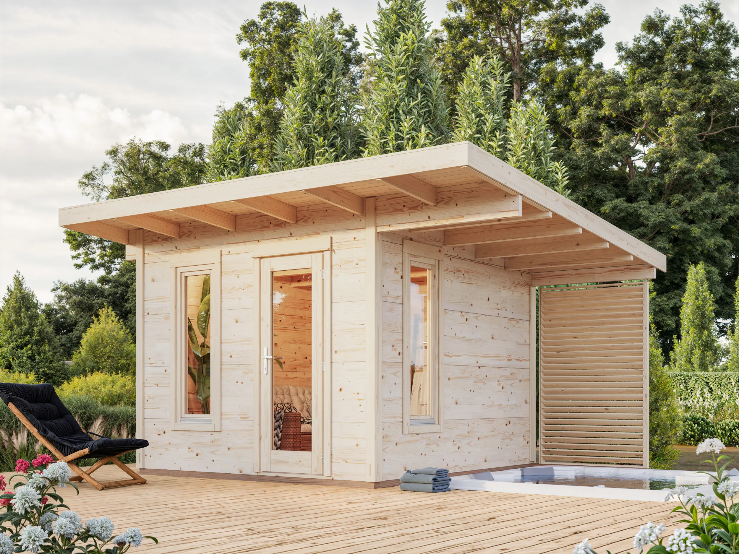 Gartenhaus Grace 1 ISO Premium aus Leimholz / 8,1 + 4,1m²