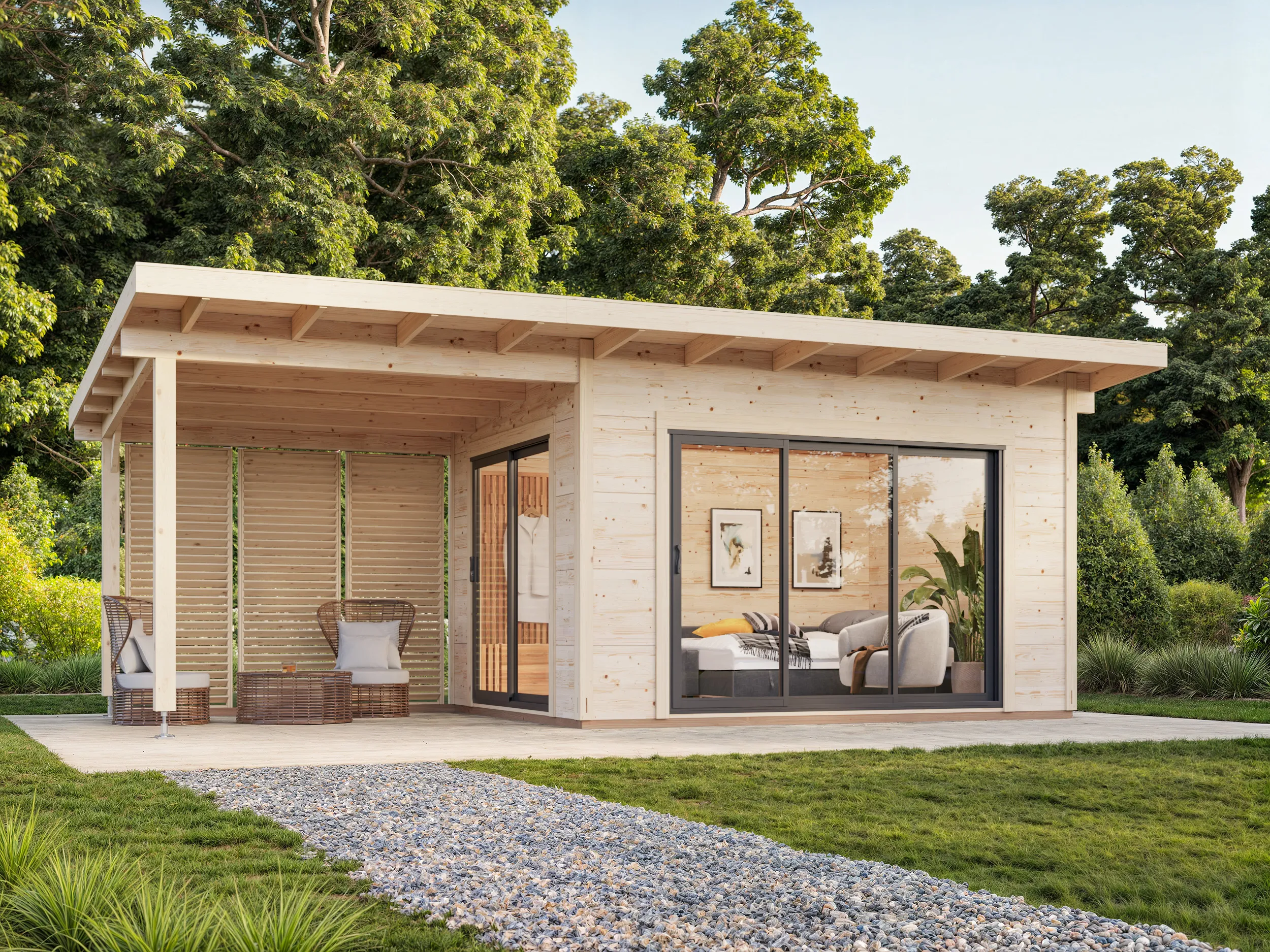 Gartenhaus Grace 6 ISO Premium aus Leimholz Slide Plus / 11,2+8,2 m²